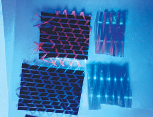 Top sample contains imbedded fluorescent silicon nanoparticles; the bottom sample doesn’t. 