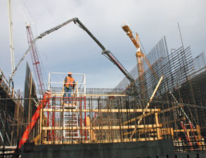 Building walls are 10-ft-thick concrete, each with four rows of reinforcing steel.