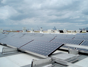 Store-top installation enables four different types of photovoltaic panels to be evaluated.